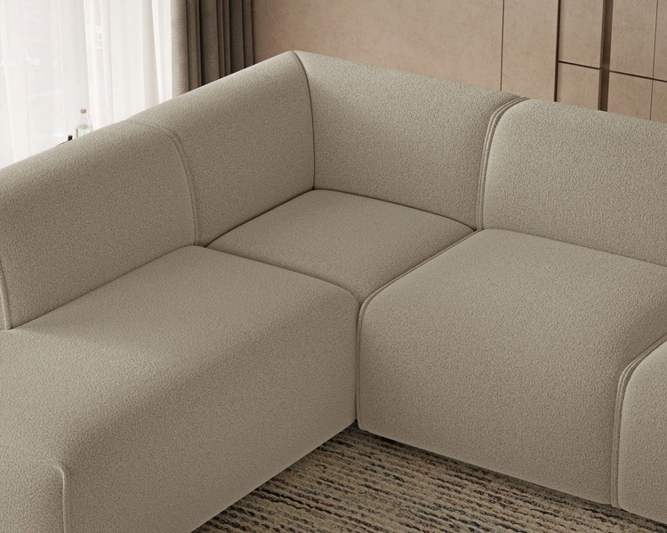 Ecksofa L-Form Links Eluno Bouclé-Stoff Beige