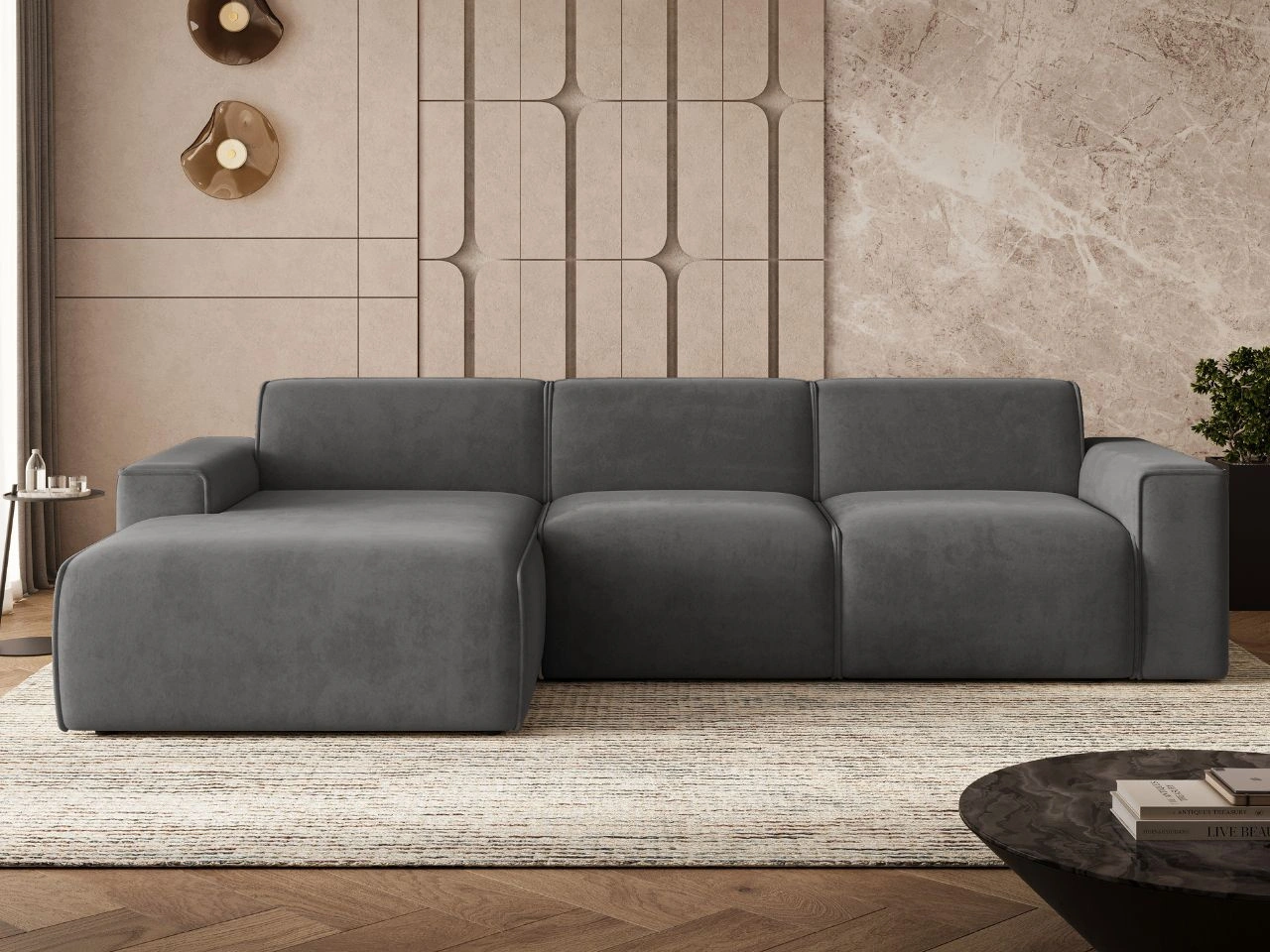 Ecksofa L-Form Links Lavia Dunkelgrau