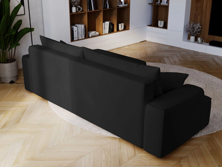 Ecksofa L-Form Rechts mit Schlaffunktion und Bettkasten California Schwarz