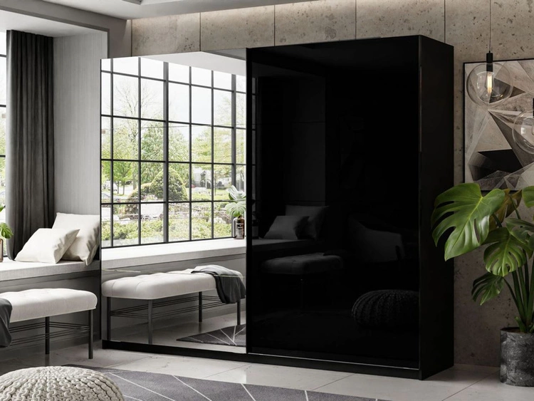 Schwebetürenschrank Zweitüriger 244 cm Nuveo Schwarz Hochglanz