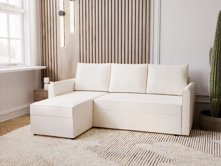 Ecksofa L-Form mit Schlaffunktion und Bettkasten Vasto Beige