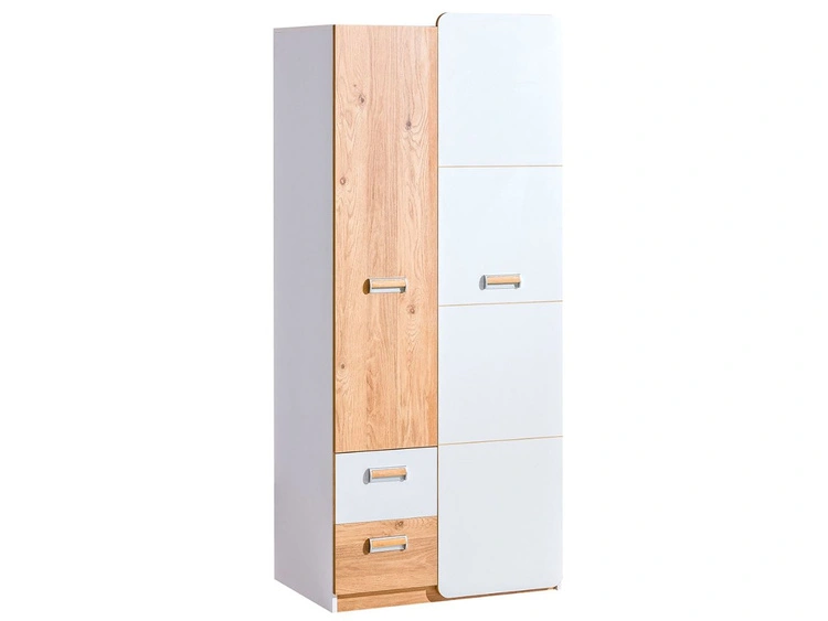 Jugendkleiderschrank mit Schubladen, 80 cm Öffnung Lindo Weiß, Nash Eiche