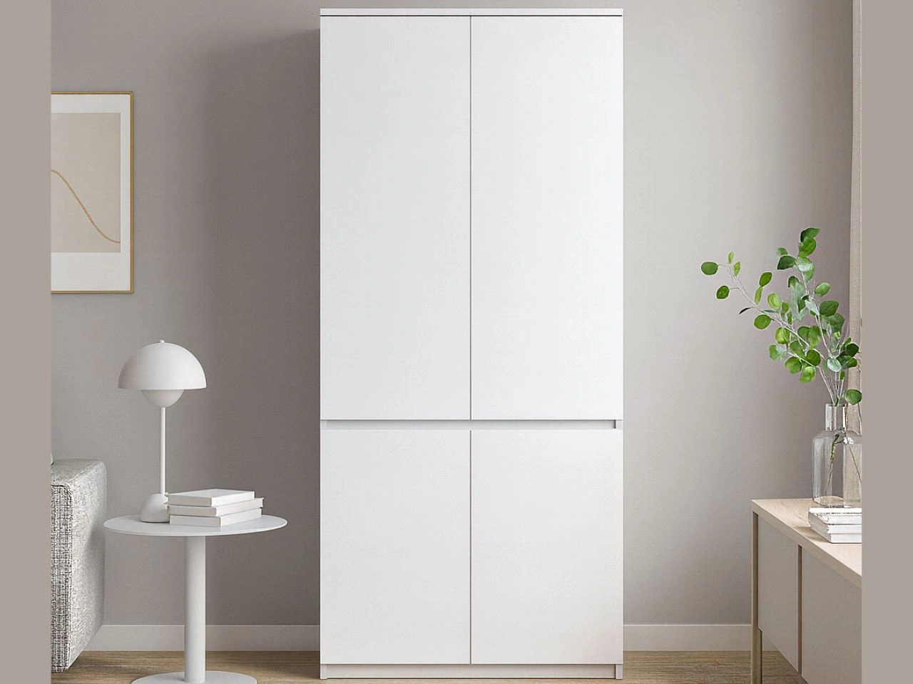 Kleiderschrank mit Drehtüren und Kleiderstange 80 Arcadia Weiß