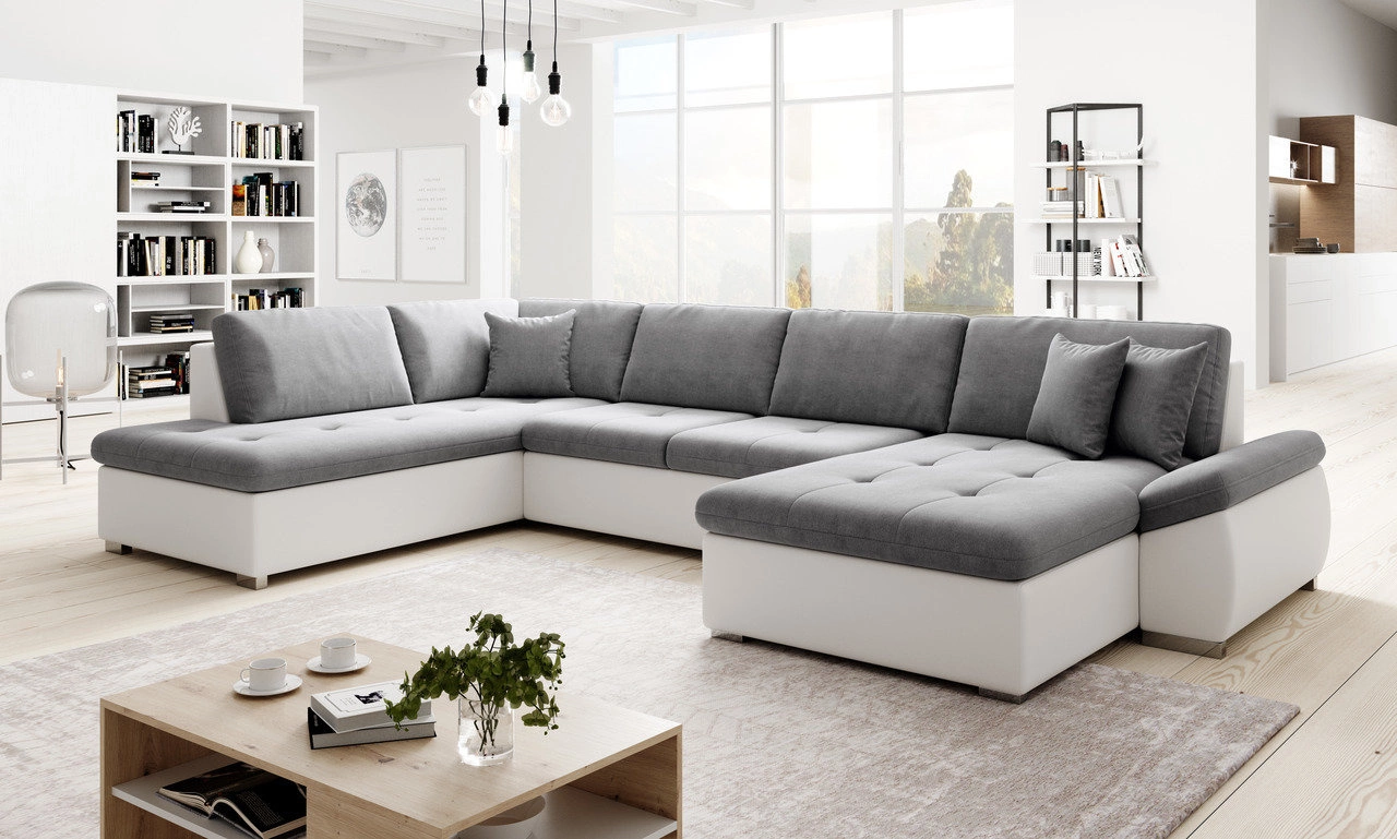 Ecksofa U-Form links Moni - Grau + Weiss