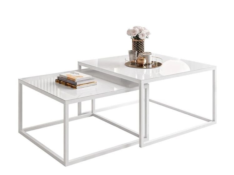 Couchtisch auf weißem Gestell mit Glasplatte Asumi Weiß 39x45