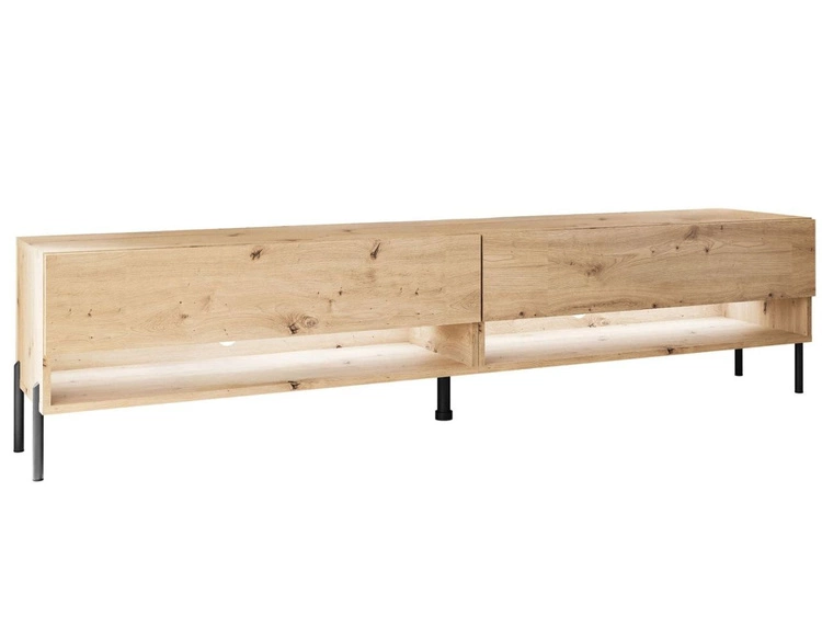 TV-Schrank 180 cm mit LED-Beleuchtung und schwarzen Beinen Aurelie Artisan Eiche