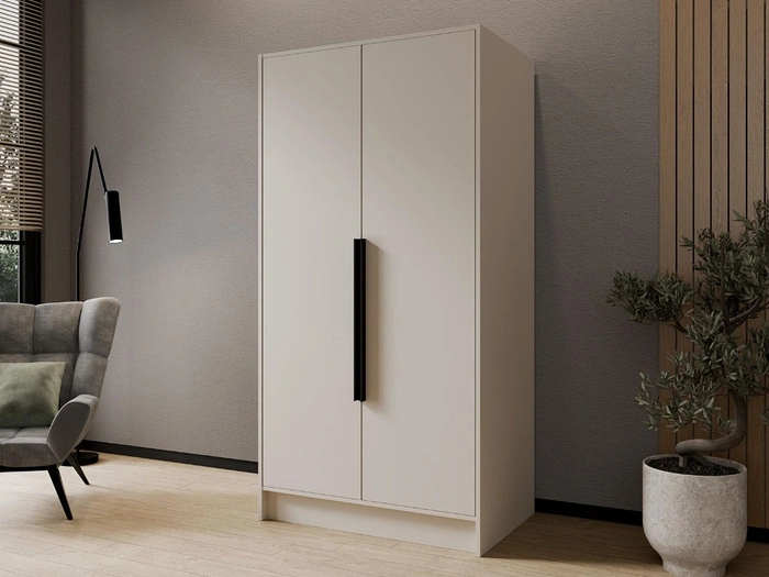 Kleiderschrank 100 cm Perugia Kaschmir mit schwarzen Griffen