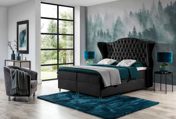 Chesterfield Boxspringbett mit Bettkasten 120x200 Kate - Schwarz