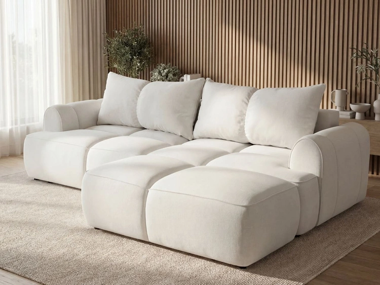 Ecksofa L-Form Rechts mit Schlaffunktion und Bettkasten Bonno Creme