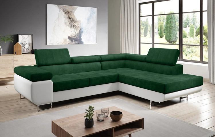 Ecksofa L-Form rechts Solam L - Grün / Weiss