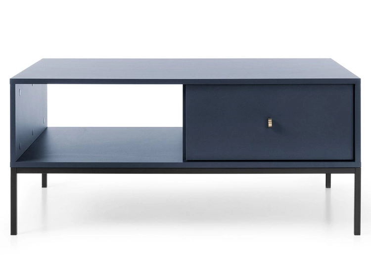 Couchtisch mit Stauraum und Schwarz Metallbeine Amor Marineblau