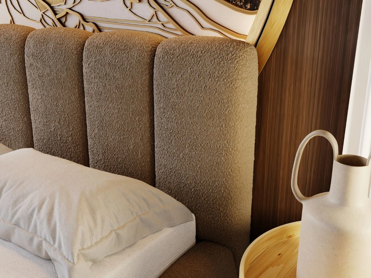 Polsterbett mit Bettkasten und Lattenrost 140x200 Cloud Bouclé-Stoff Braun