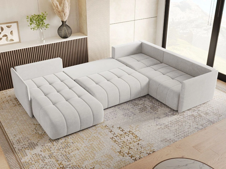 Wohnlandschaft mit Schlaffunktion und Bettkasten Ardi Bis Hellgrau