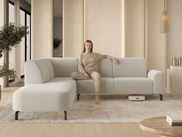 Ecksofa L-Form Links Regento Bouclé-Stoff Beige
