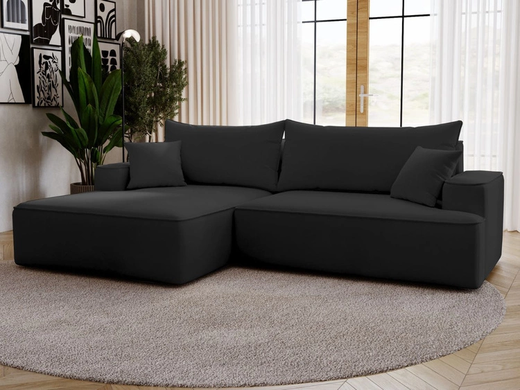 Ecksofa L-Form Links mit Schlaffunktion und Bettkasten California Schwarz