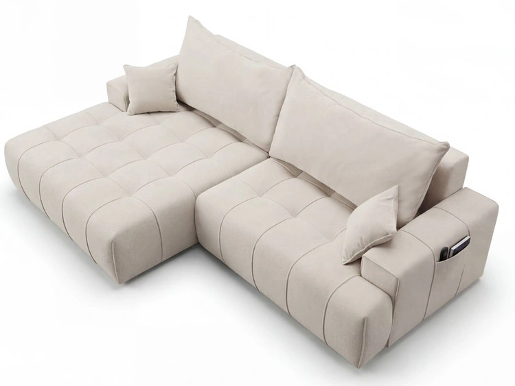 Ecksofa L-Form mit Schlaffunktion und Bettkasten Tulio Links Beige