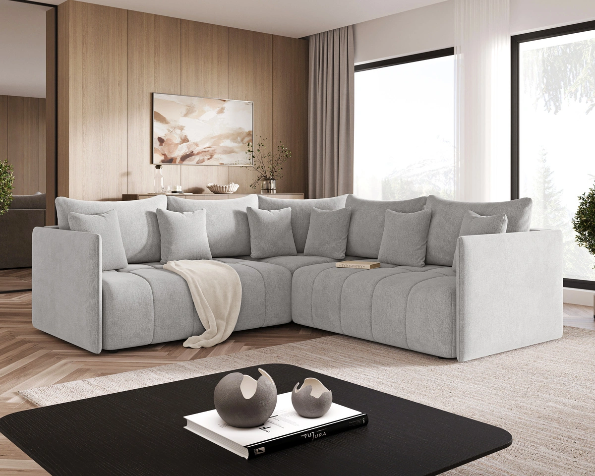 Ecksofa L-Form mit Schlaffunktion und Bettkasten Ardi L Hellgrau