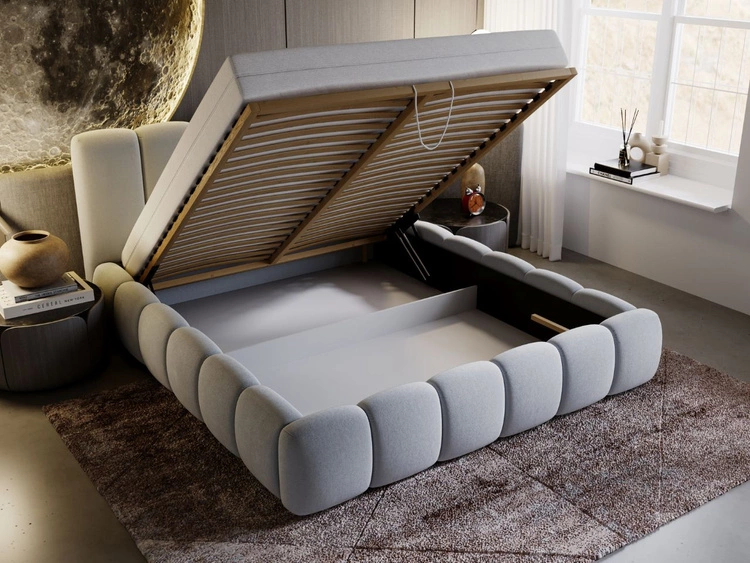 Polsterbett mit Bettkasten und Lattenrost 200x200 Cloud Hellgrau