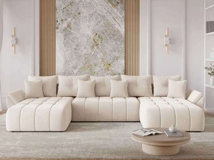 Wohnlandschaft mit Schlaffunktion und Bettkasten Decor U Beige