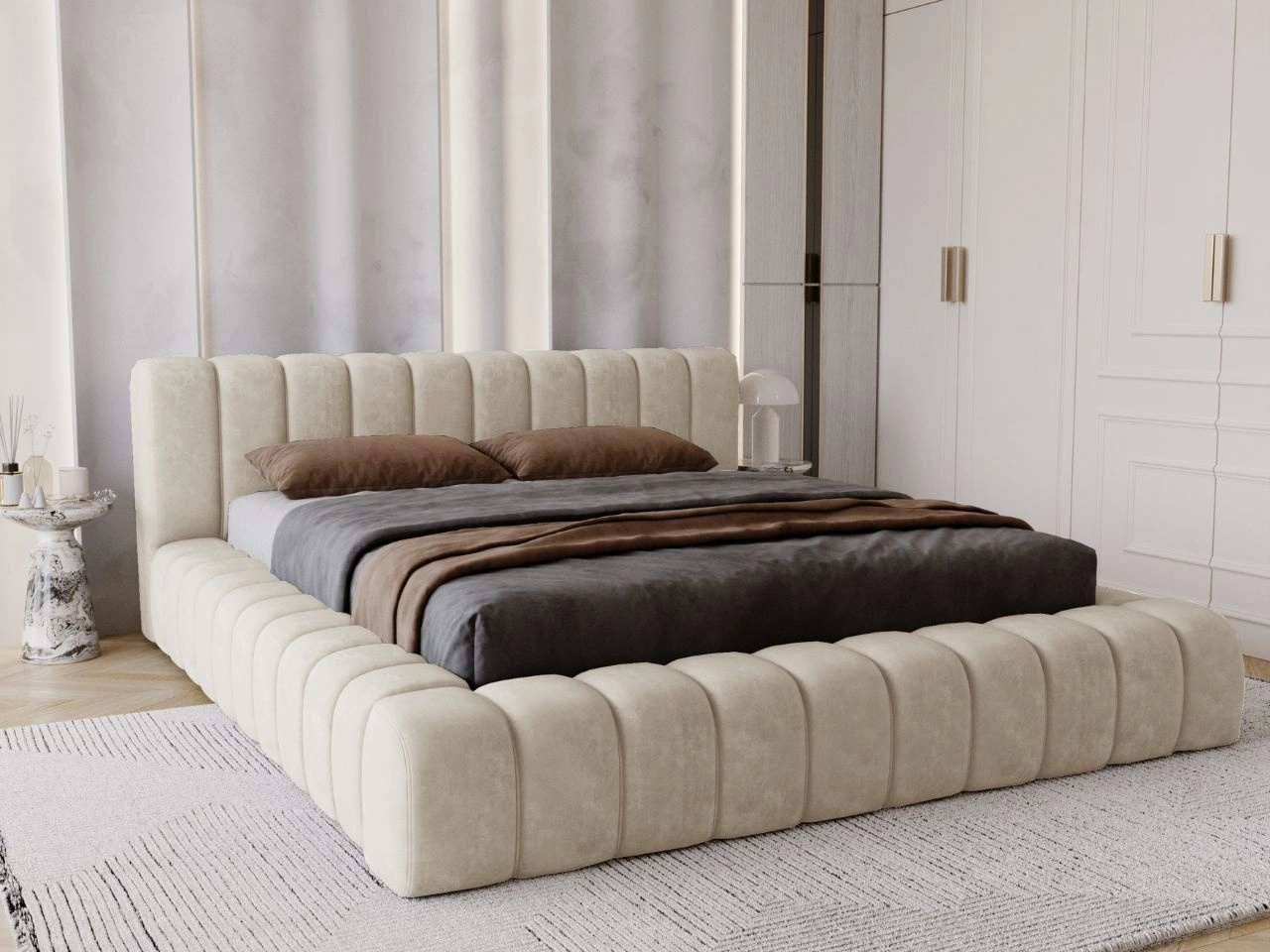 Polsterbett mit Bettkasten und Lattenrost 160x200 Italia Beige