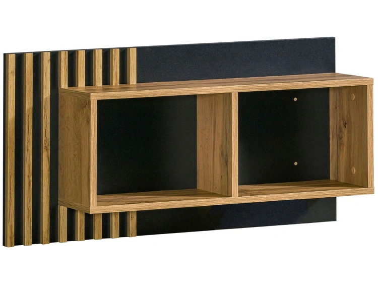 Wandregal 90 cm mit Latten für das Wohnzimmer Lavore Wotan Eiche, Schwarz matt