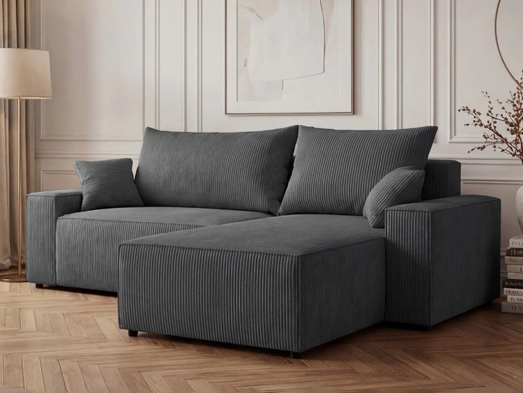 Ecksofa L-Form mit Schlaffunktion und Bettkasten Nivo Graphit