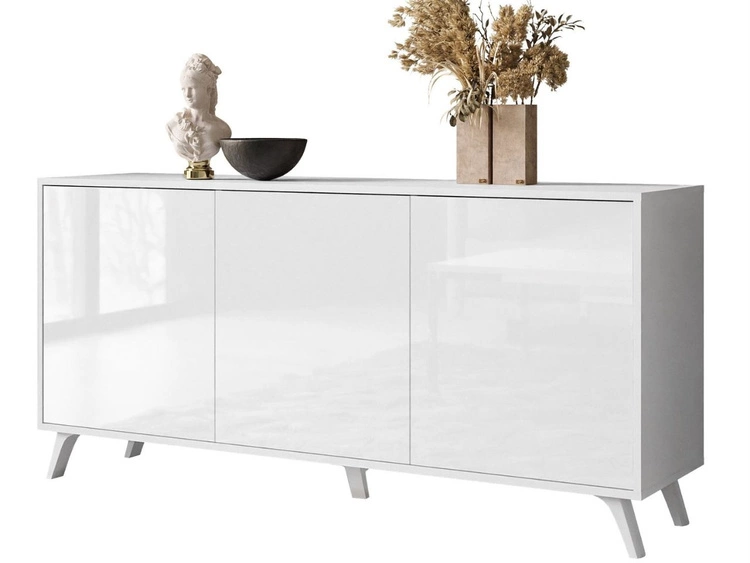 Dreitürige Kommode 154 cm Glamour-Stil auf weißfarbenen Beinen Vivance Weißglanz