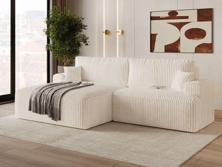 Ecksofa L-Form mit Schlaffunktion und Bettkasten Serene Links Creme