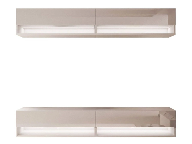 Hängende Wohnwand mit LED-Beleuchtung Aurelie Kaschmir Hochglanz