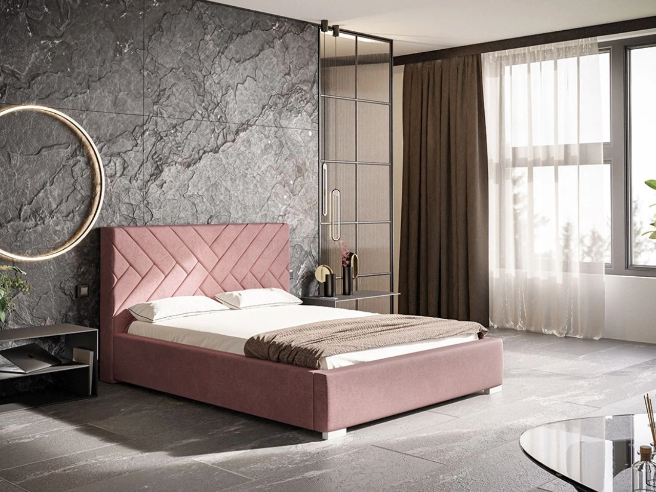 Polsterbett mit Bettkasten und Lattenrost 120x200 Tonale Rosa