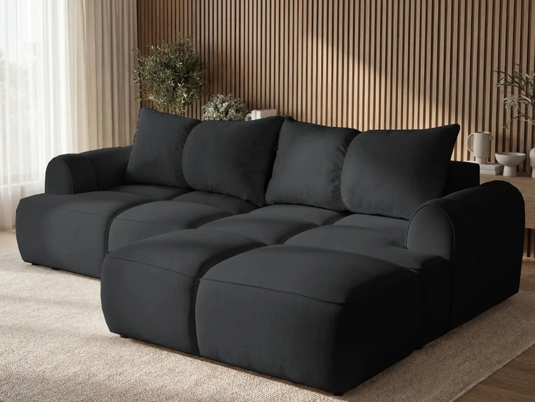 Ecksofa L-Form Rechts mit Schlaffunktion und Bettkasten Bonno Schwarz