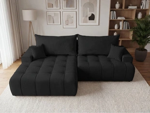 Ecksofa L-Form mit Schlaffunktion und Bettkasten Tulio Links Schwarz