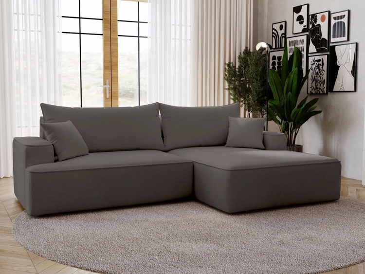 Ecksofa L-Form Rechts mit Schlaffunktion und Bettkasten California Dunkelgrau