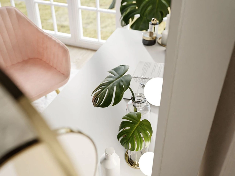 Schminktisch breiter Spiegel, LED-Licht und Schubladen Nesso Weiß Matt