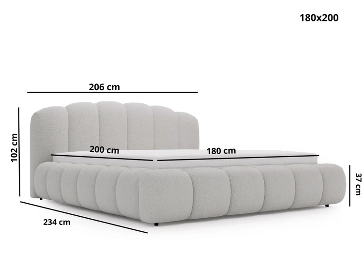 Polsterbett mit Stauraum und Lattenrost 180x200 Cloud Soft Grau