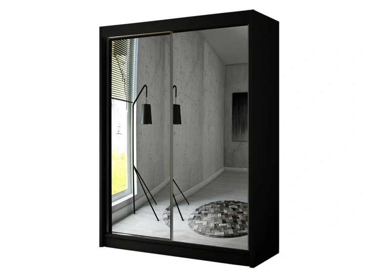 Schiebetürenschrank 150 cm mit Spiegel und LED-Beleuchtung Luzio Schwarz