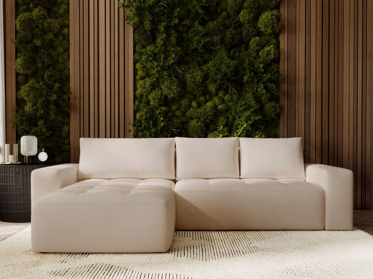 Ecksofa L-Form Links mit Schlaffunktion und Bettkasten Portland Beige