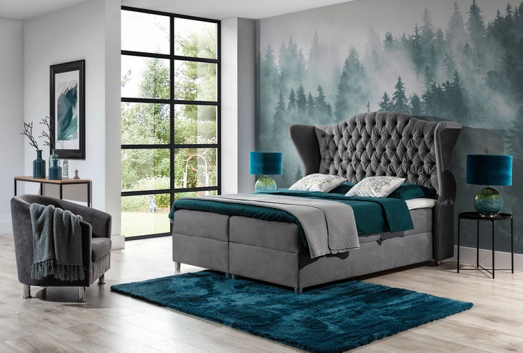 Chesterfield Boxspringbett mit Bettkasten 140x200 Kate - Grau