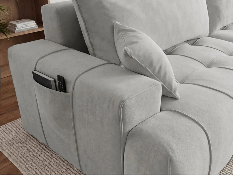 Ecksofa L-Form mit Schlaffunktion und Bettkasten Tulio Rechts Grau