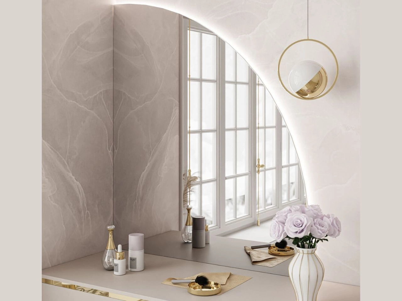 Hängespiegel rechtsseitig mit LED-Beleuchtung Clarette