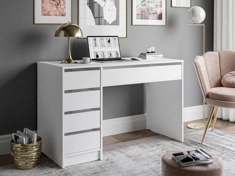 Schreibtisch mit fünf Schubladen Melo Weiß Matt