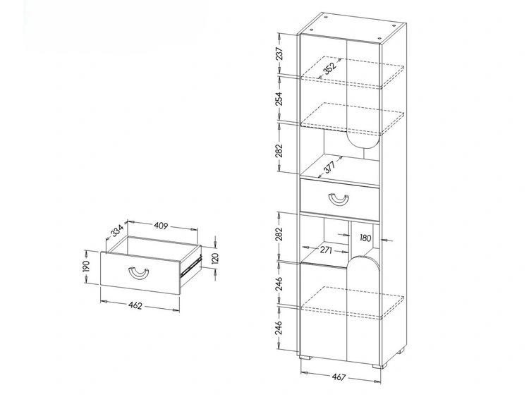 Möbel-Set für Jugendzimmer Casa Nash Eiche, Weiß, Grau