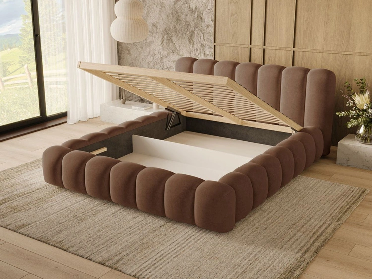 Polsterbett mit Bettkasten und Lattenrost 140x200 Averia Braun