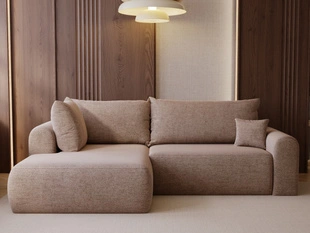 Ecksofa L-Form mit Schlaffunktion und Bettkasten Savana Bis Dunkelbeige