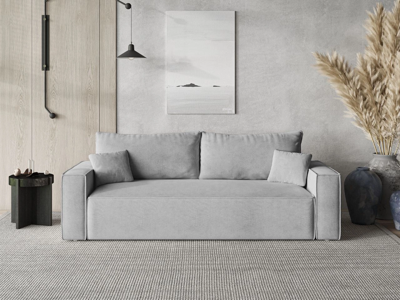 Schlafsofa mit Bettfunktion und Bettkasten Sivra Hellgrau