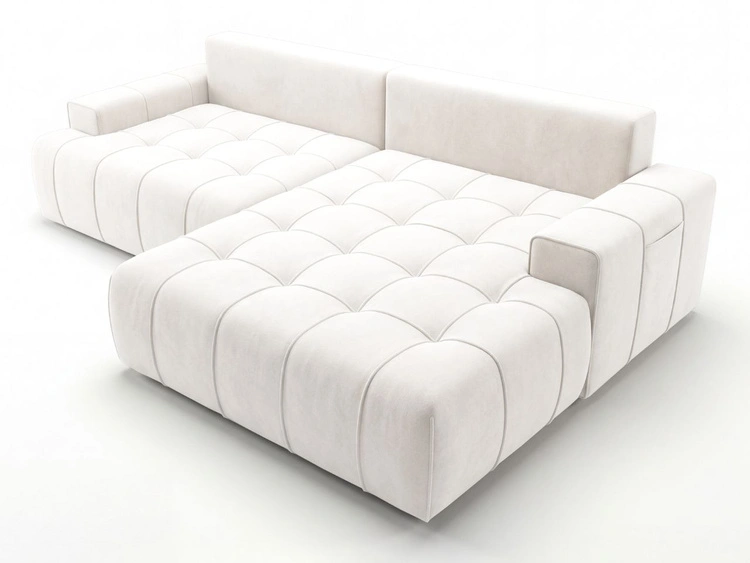 Ecksofa L-Form mit Schlaffunktion und Bettkasten Tulio Rechts Creme