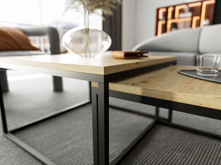 Couchtisch auf schwarzem Gestell Asumi Eiche Artisan 40x46