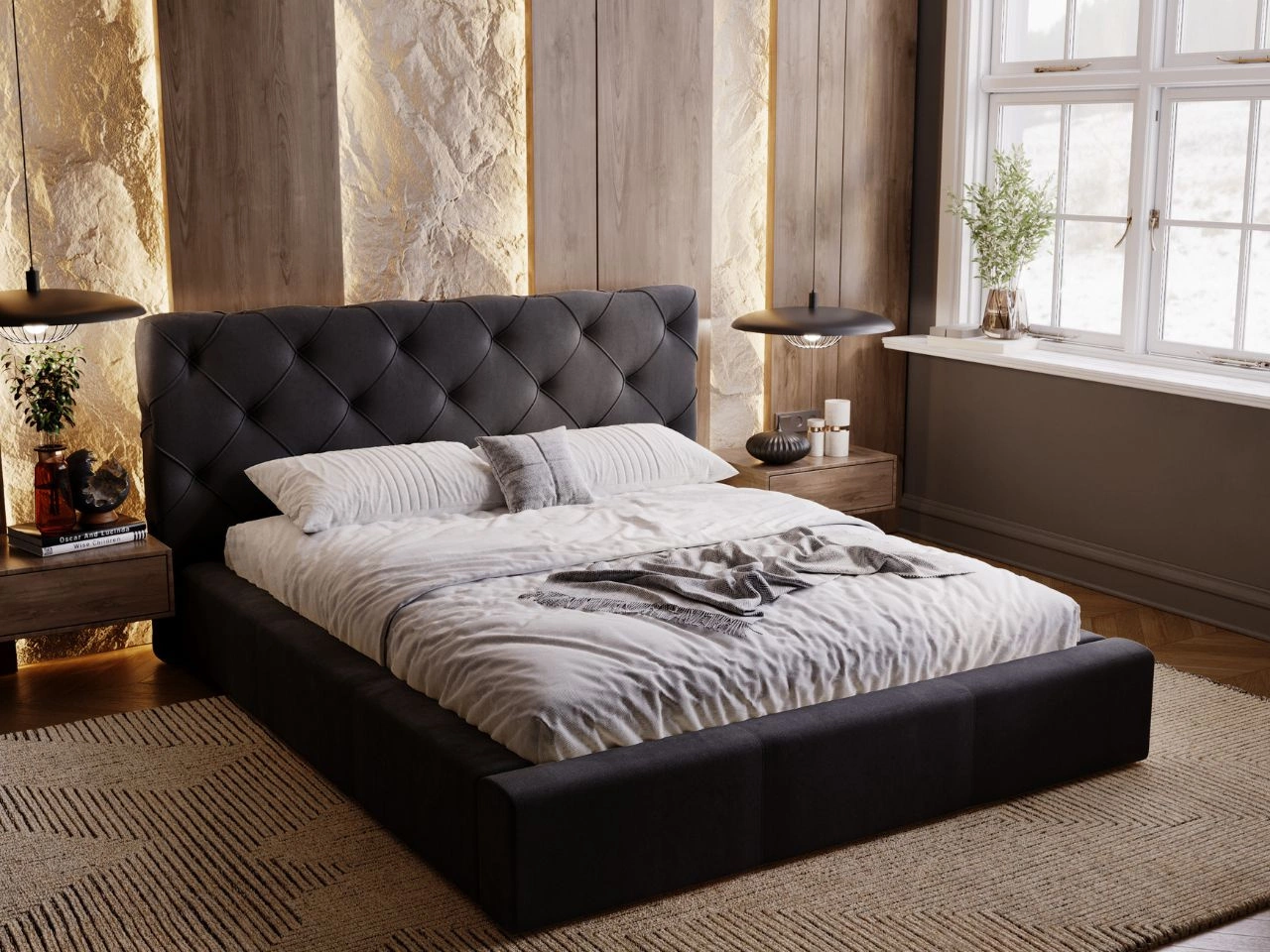 Polsterbett mit Bettkasten und Lattenrost 160x200 Milano Anthrazit