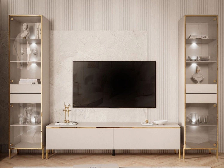 Wohnzimmer-Set mit zwei Vitrinen und LED-Beleuchtung im Glamour-Stil Evare Kaschmir