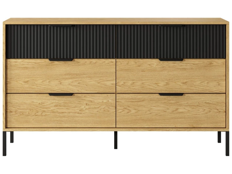 Kommode mit 6 Schubladen Bolzano Baltische Eiche, Schwarz